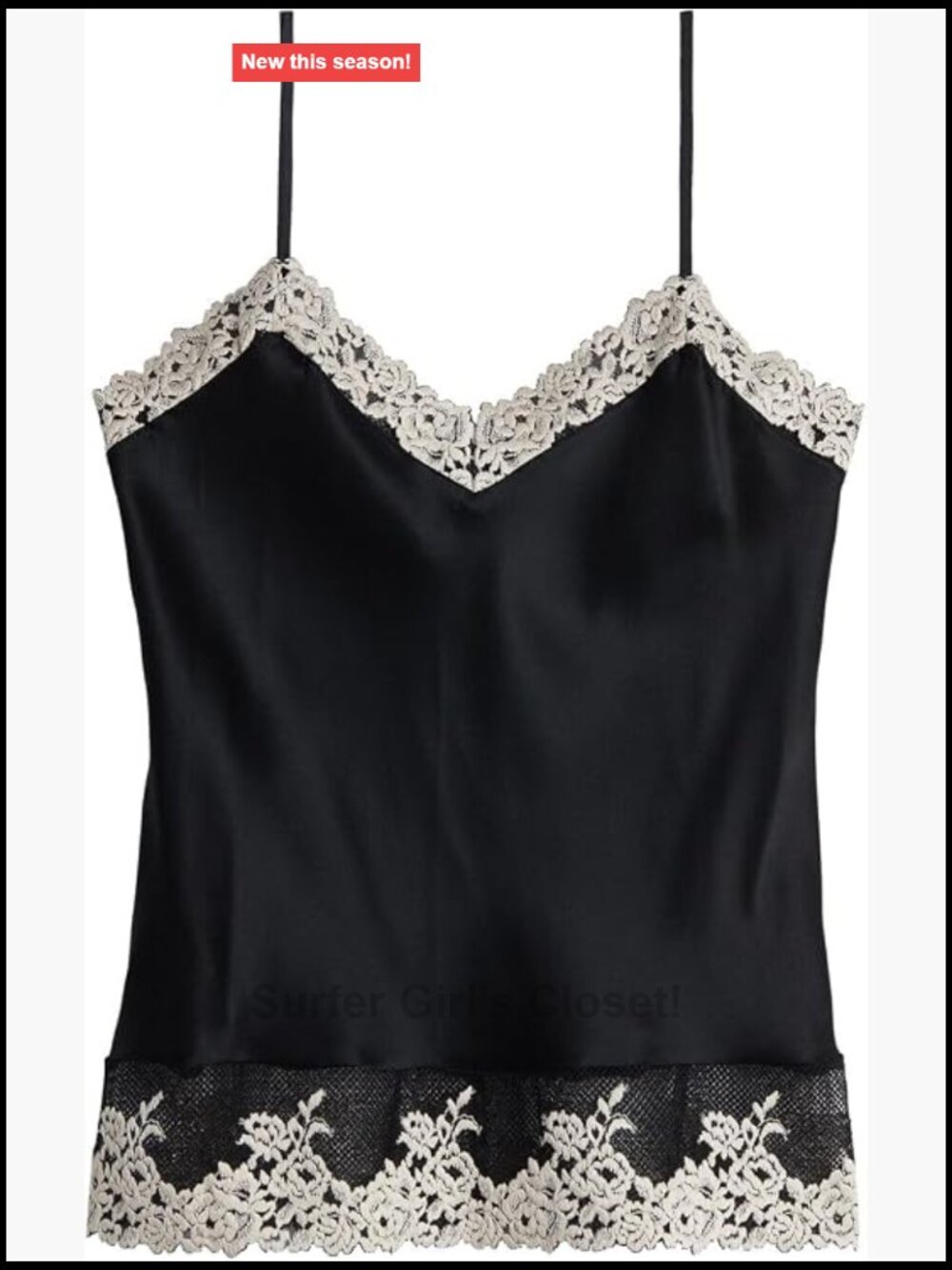 Silk Satin Tank Top with Lace V-Neck Adjustable Straps Regular Fit